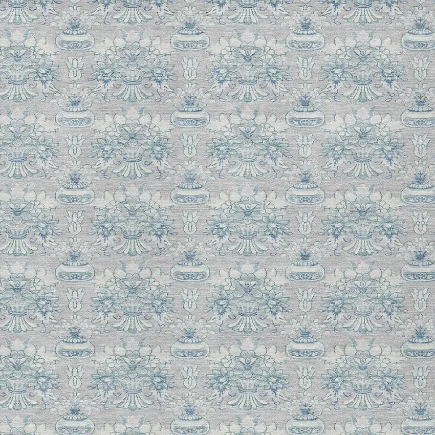 Silver And Gray Floral Washable Indoor Outdoor Area Rug Photo 4