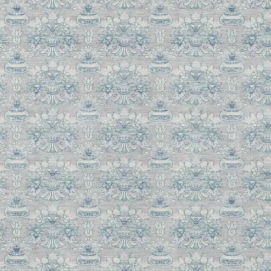 Silver And Gray Floral Washable Indoor Outdoor Area Rug Photo 3
