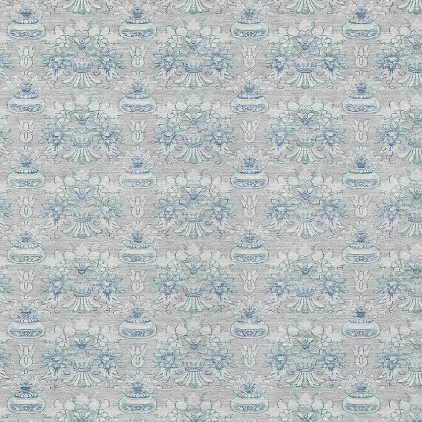 Silver And Gray Floral Washable Indoor Outdoor Area Rug Photo 3