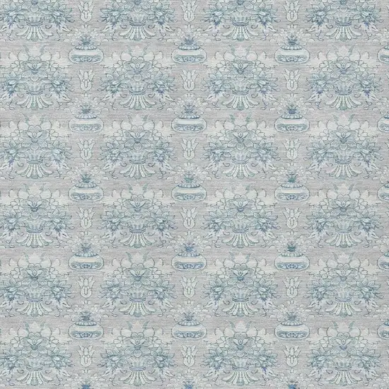 Silver And Gray Floral Washable Indoor Outdoor Area Rug Photo 5