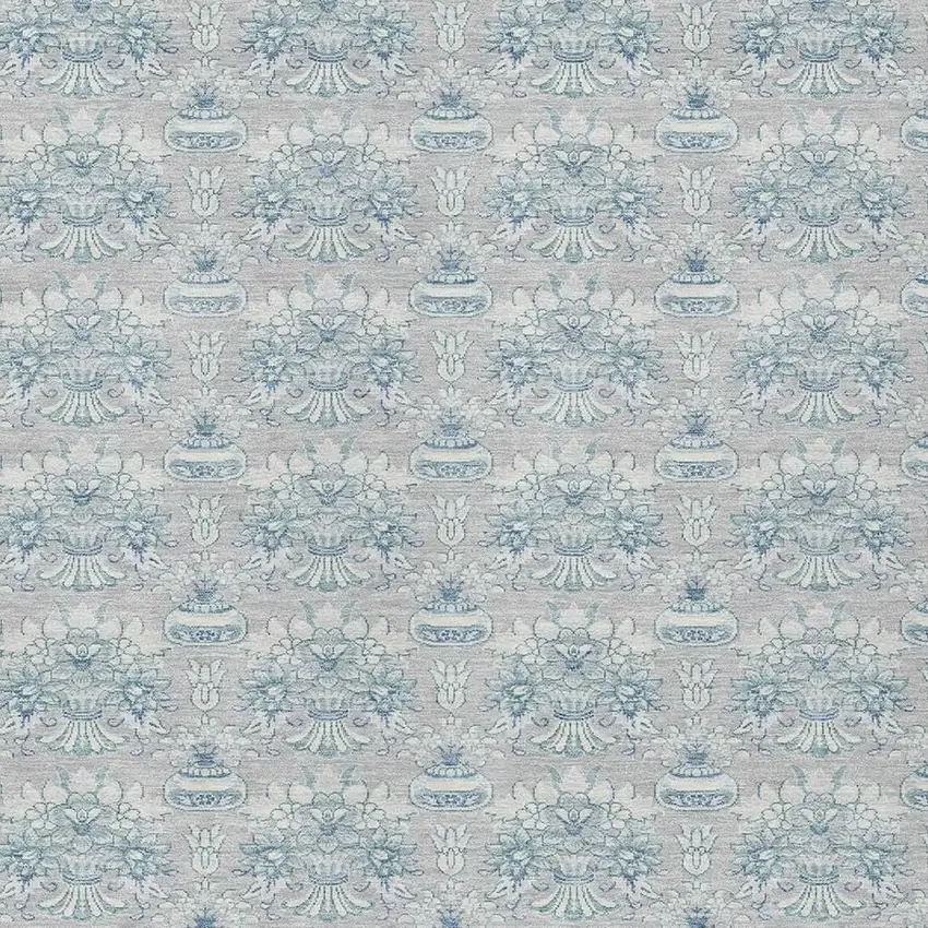 Silver And Gray Floral Washable Indoor Outdoor Area Rug Photo 5