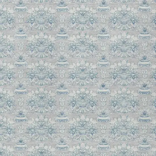 Silver And Gray Floral Washable Indoor Outdoor Area Rug Photo 3