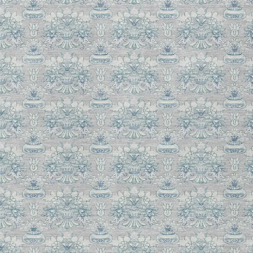 Silver And Gray Floral Washable Indoor Outdoor Area Rug Photo 3