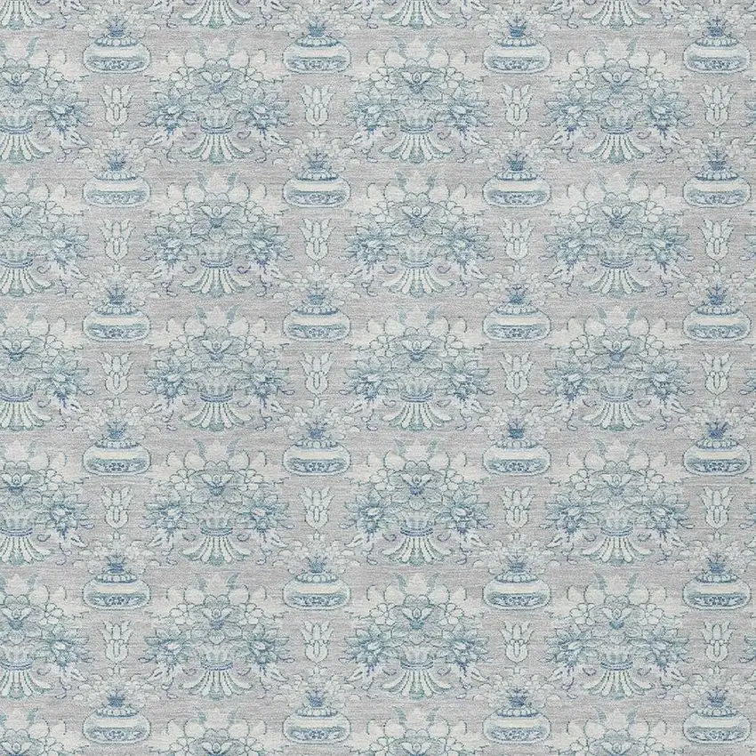 Silver And Gray Floral Washable Indoor Outdoor Area Rug Photo 5
