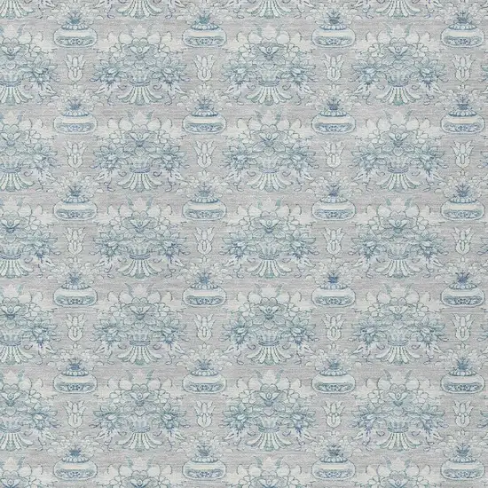 Silver And Gray Floral Washable Indoor Outdoor Area Rug Photo 5
