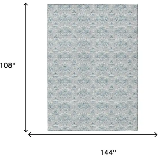 Silver And Gray Floral Washable Indoor Outdoor Area Rug Photo 9