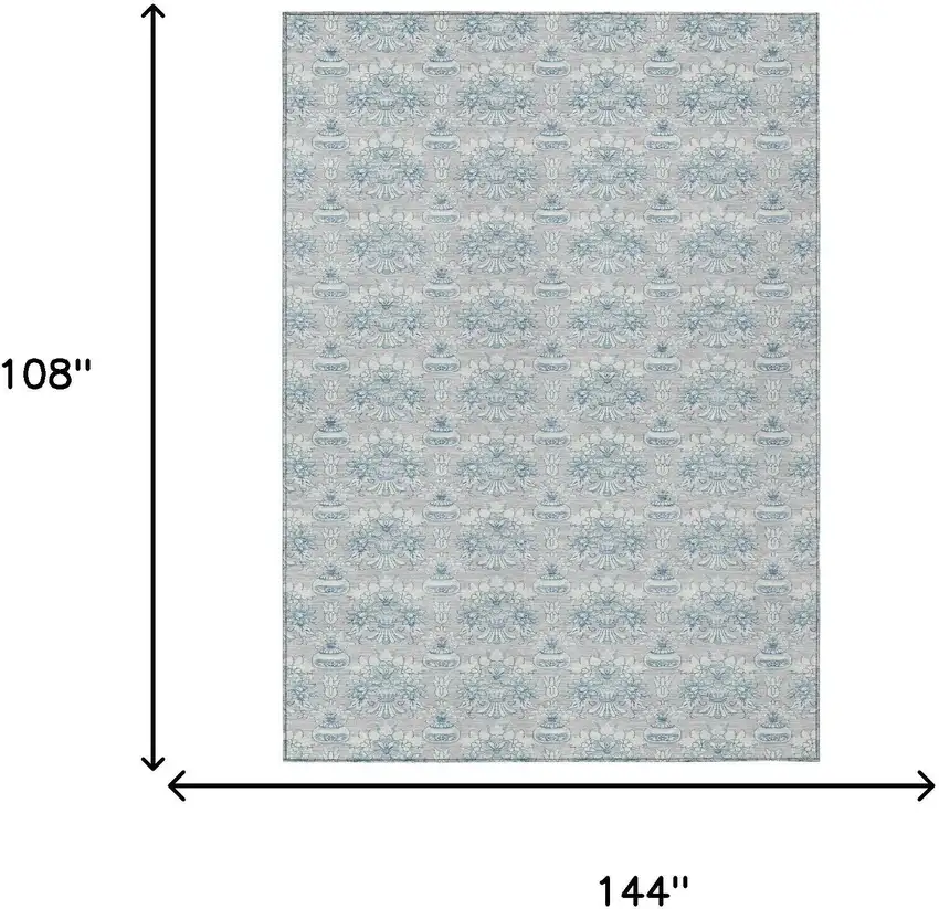 Silver And Gray Floral Washable Indoor Outdoor Area Rug Photo 9
