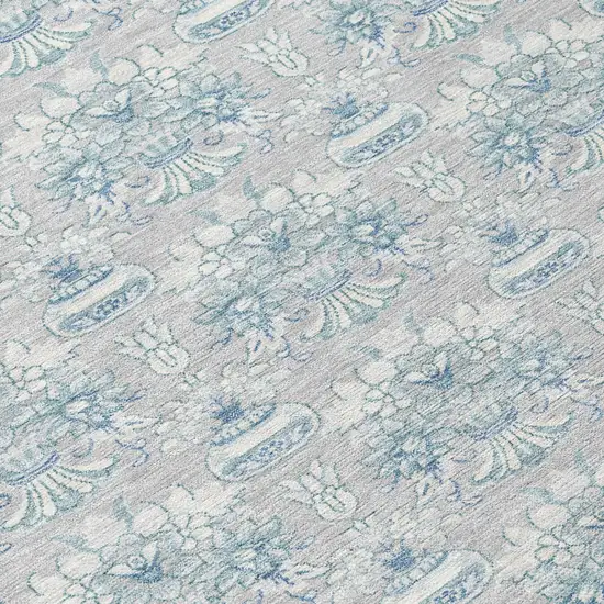 Silver And Gray Floral Washable Indoor Outdoor Area Rug Photo 8