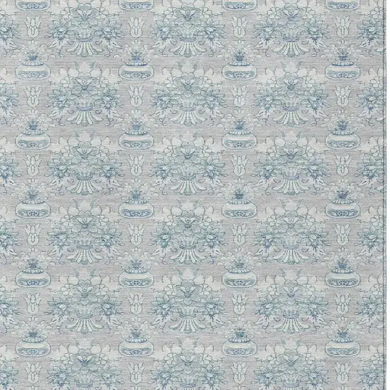 Silver And Gray Floral Washable Indoor Outdoor Area Rug Photo 5