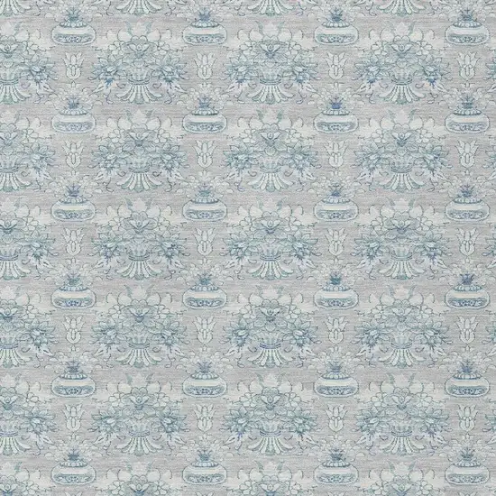 Silver And Gray Floral Washable Indoor Outdoor Area Rug Photo 3