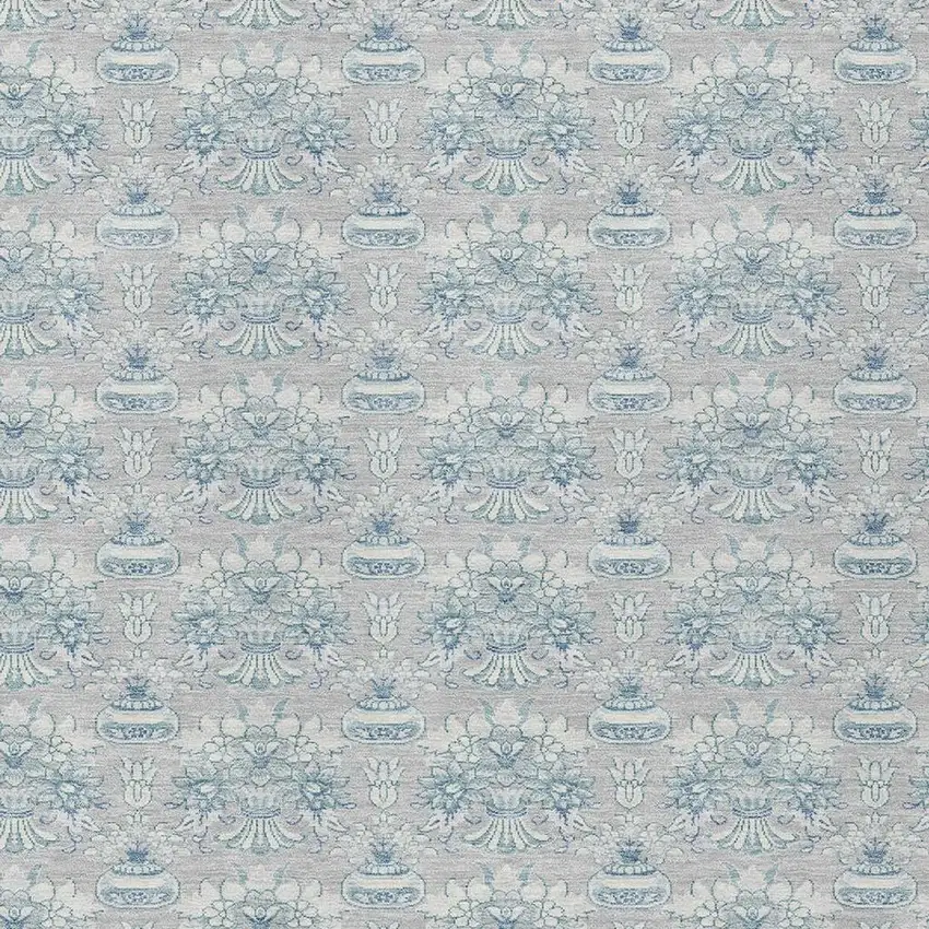 Silver And Gray Floral Washable Indoor Outdoor Area Rug Photo 3