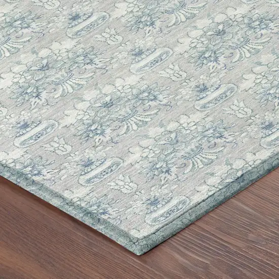 Silver And Gray Floral Washable Indoor Outdoor Area Rug Photo 7