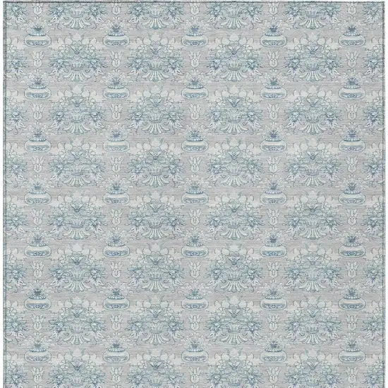 Silver And Gray Floral Washable Indoor Outdoor Area Rug Photo 4