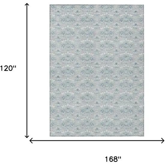 Silver And Gray Floral Washable Indoor Outdoor Area Rug Photo 9