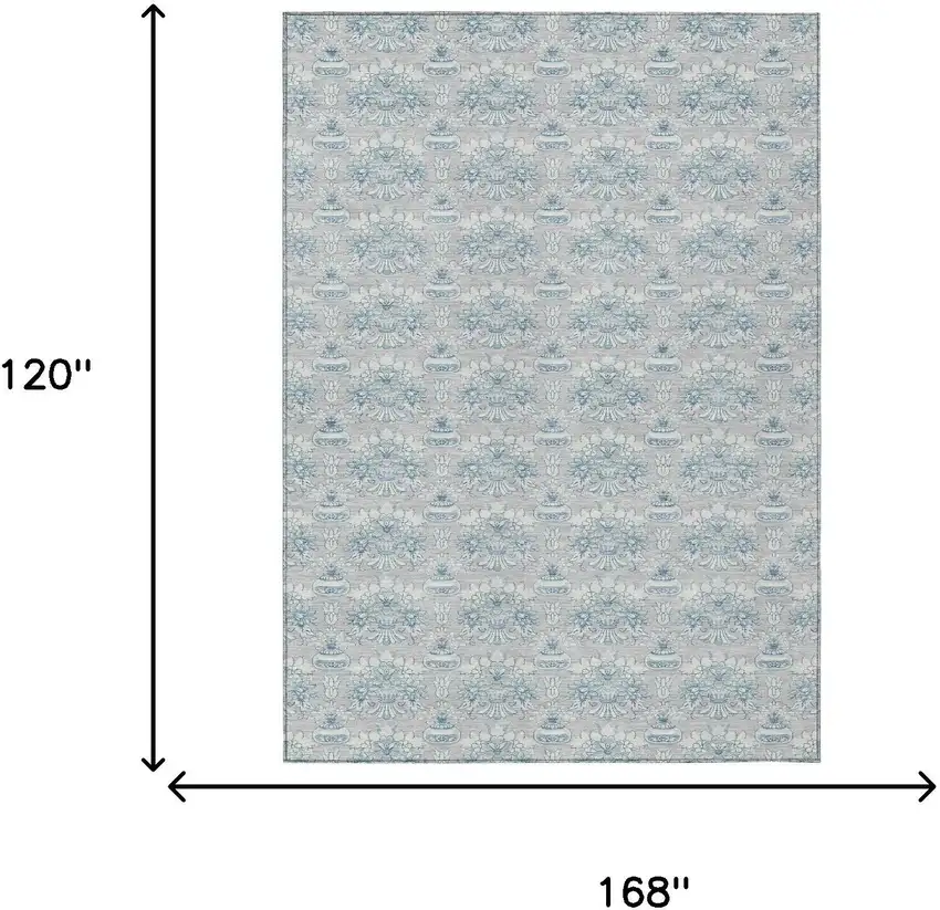 Silver And Gray Floral Washable Indoor Outdoor Area Rug Photo 9