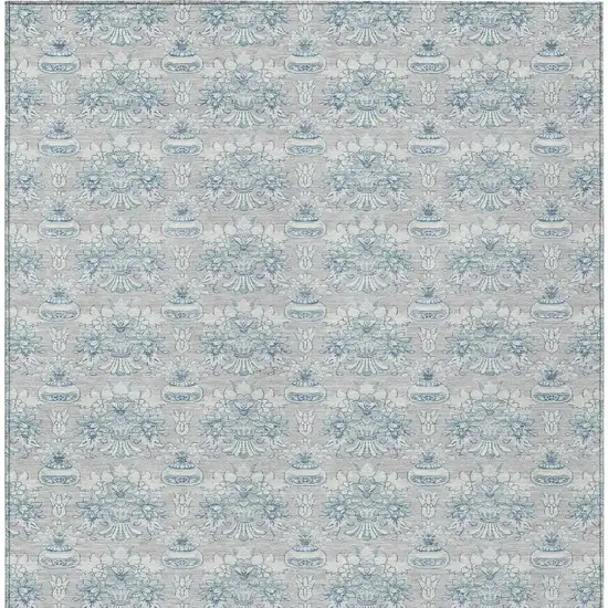 Silver And Gray Floral Washable Indoor Outdoor Area Rug Photo 6