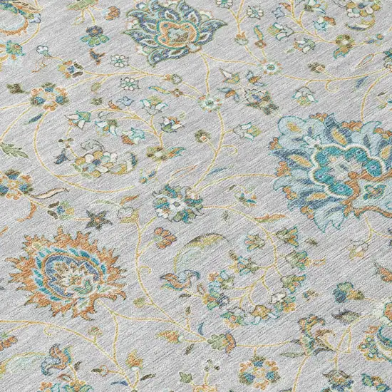 Silver And Gray Floral Washable Indoor Outdoor Area Rug Photo 4