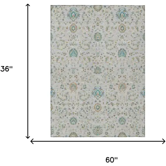 Silver And Gray Floral Washable Indoor Outdoor Area Rug Photo 5