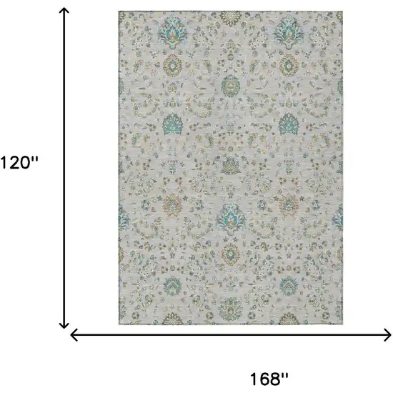 Silver And Gray Floral Washable Indoor Outdoor Area Rug Photo 5