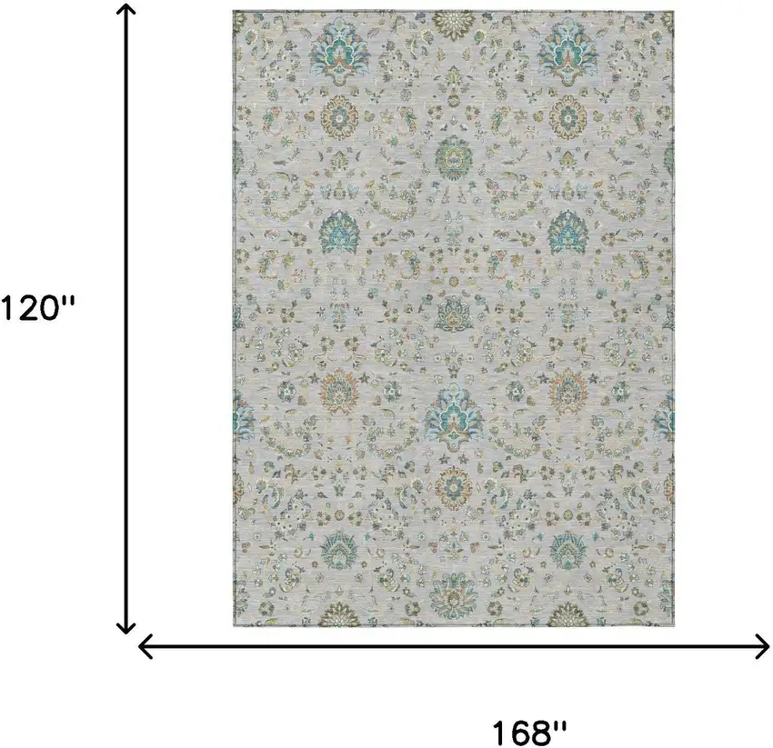 Silver And Gray Floral Washable Indoor Outdoor Area Rug Photo 5