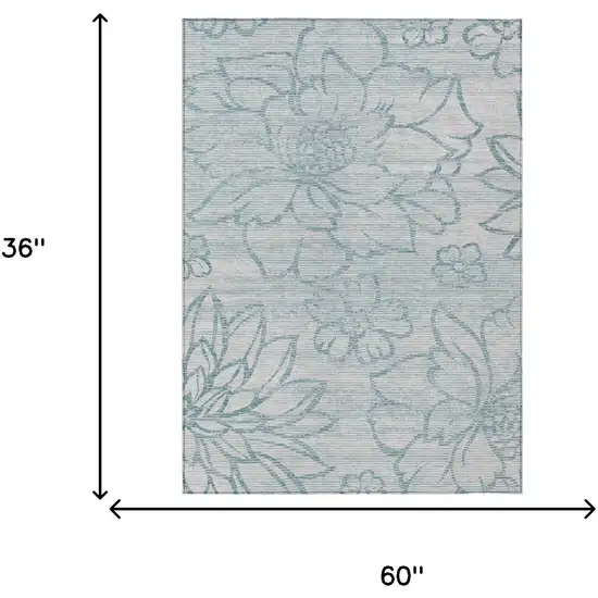 Silver And Gray Floral Washable Indoor Outdoor Area Rug Photo 5