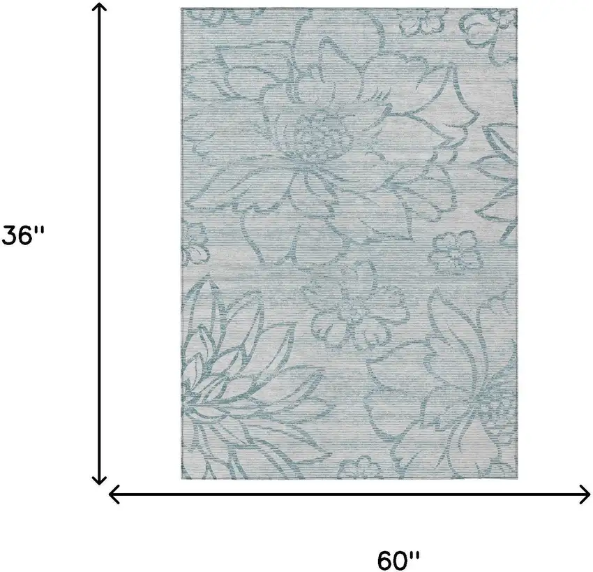 Silver And Gray Floral Washable Indoor Outdoor Area Rug Photo 5