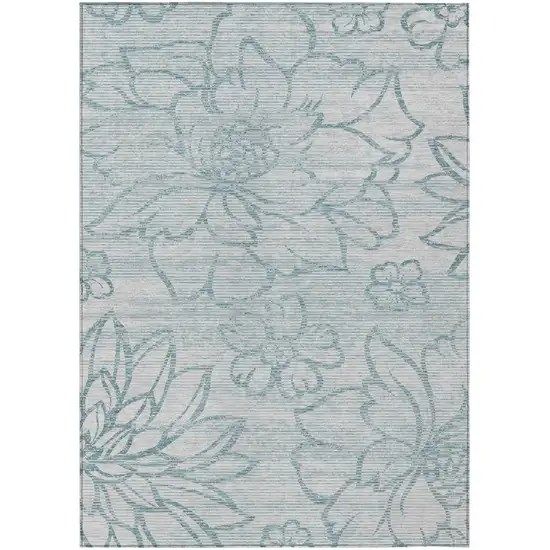 Silver And Gray Floral Washable Indoor Outdoor Area Rug Photo 2