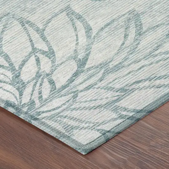 Silver And Gray Floral Washable Indoor Outdoor Area Rug Photo 3