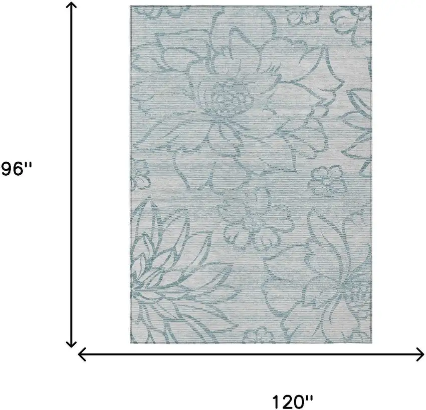 Silver And Gray Floral Washable Indoor Outdoor Area Rug Photo 5