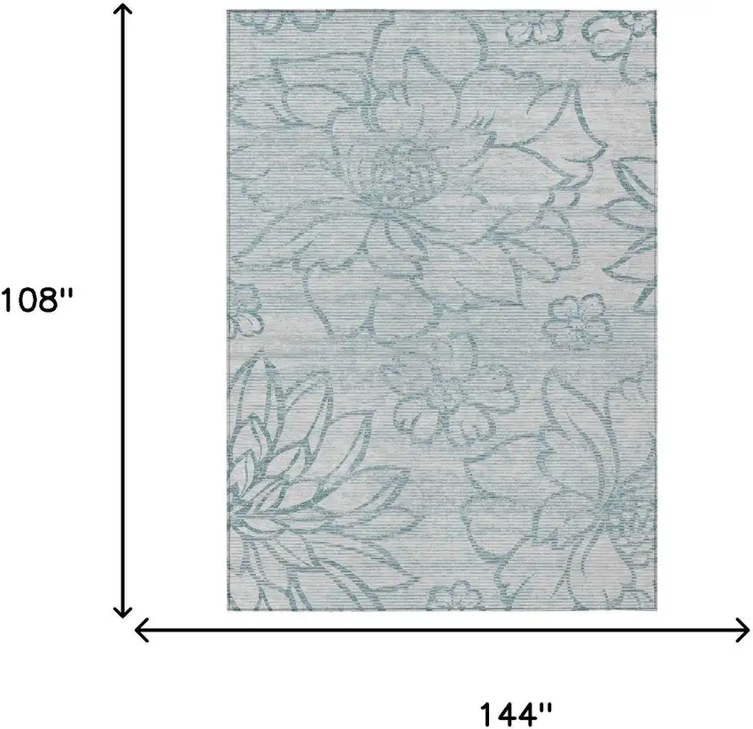 Silver And Gray Floral Washable Indoor Outdoor Area Rug Photo 5
