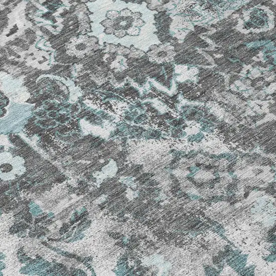 Silver And Gray Floral Washable Indoor Outdoor Area Rug Photo 4