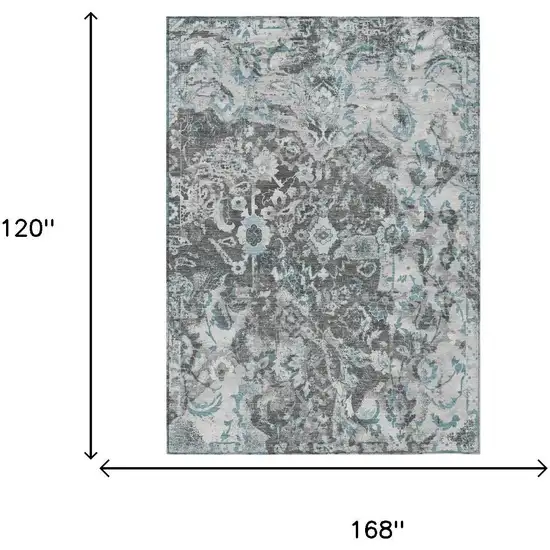 Silver And Gray Floral Washable Indoor Outdoor Area Rug Photo 5