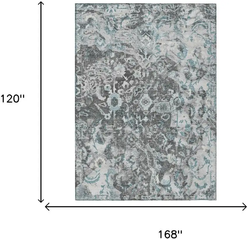 Silver And Gray Floral Washable Indoor Outdoor Area Rug Photo 5