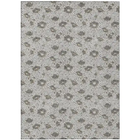 Silver And Gray Floral Washable Indoor Outdoor Area Rug Photo 2