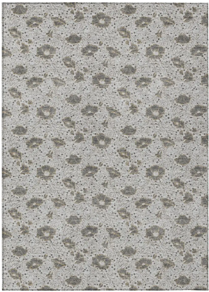 Silver And Gray Floral Washable Indoor Outdoor Area Rug Photo 2