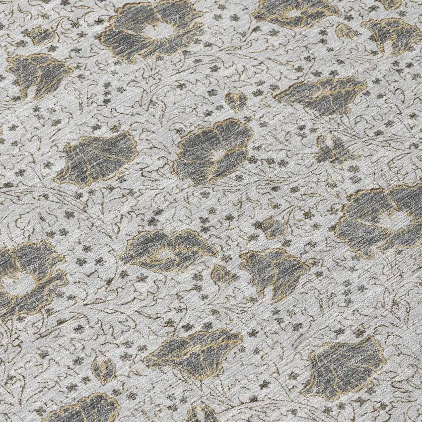 Silver And Gray Floral Washable Indoor Outdoor Area Rug Photo 4