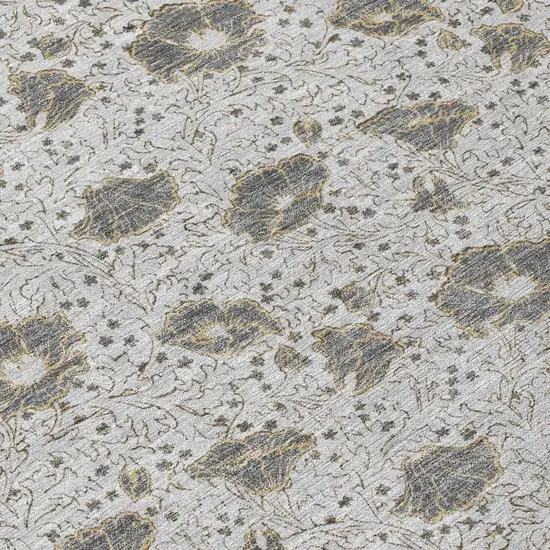 Silver And Gray Floral Washable Indoor Outdoor Area Rug Photo 4