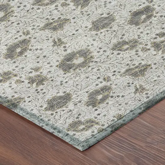 Silver And Gray Floral Washable Indoor Outdoor Area Rug Photo 3