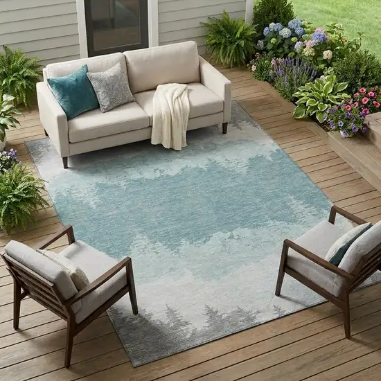 Silver And Gray Floral Washable Indoor Outdoor Area Rug Photo 1
