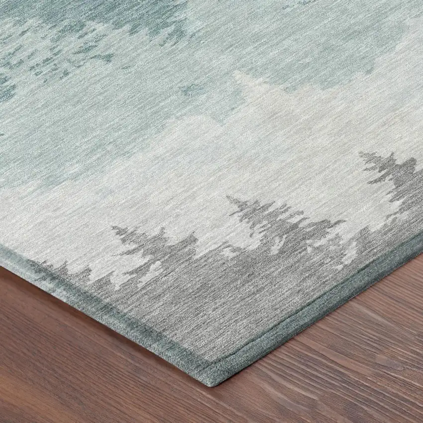 Silver And Gray Floral Washable Indoor Outdoor Area Rug Photo 3