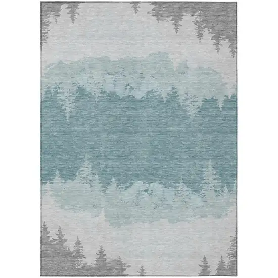 Silver And Gray Floral Washable Indoor Outdoor Area Rug Photo 2