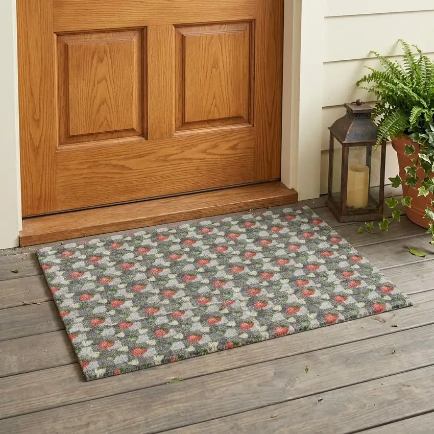 Silver And Gray Floral Washable Indoor Outdoor Area Rug Photo 1