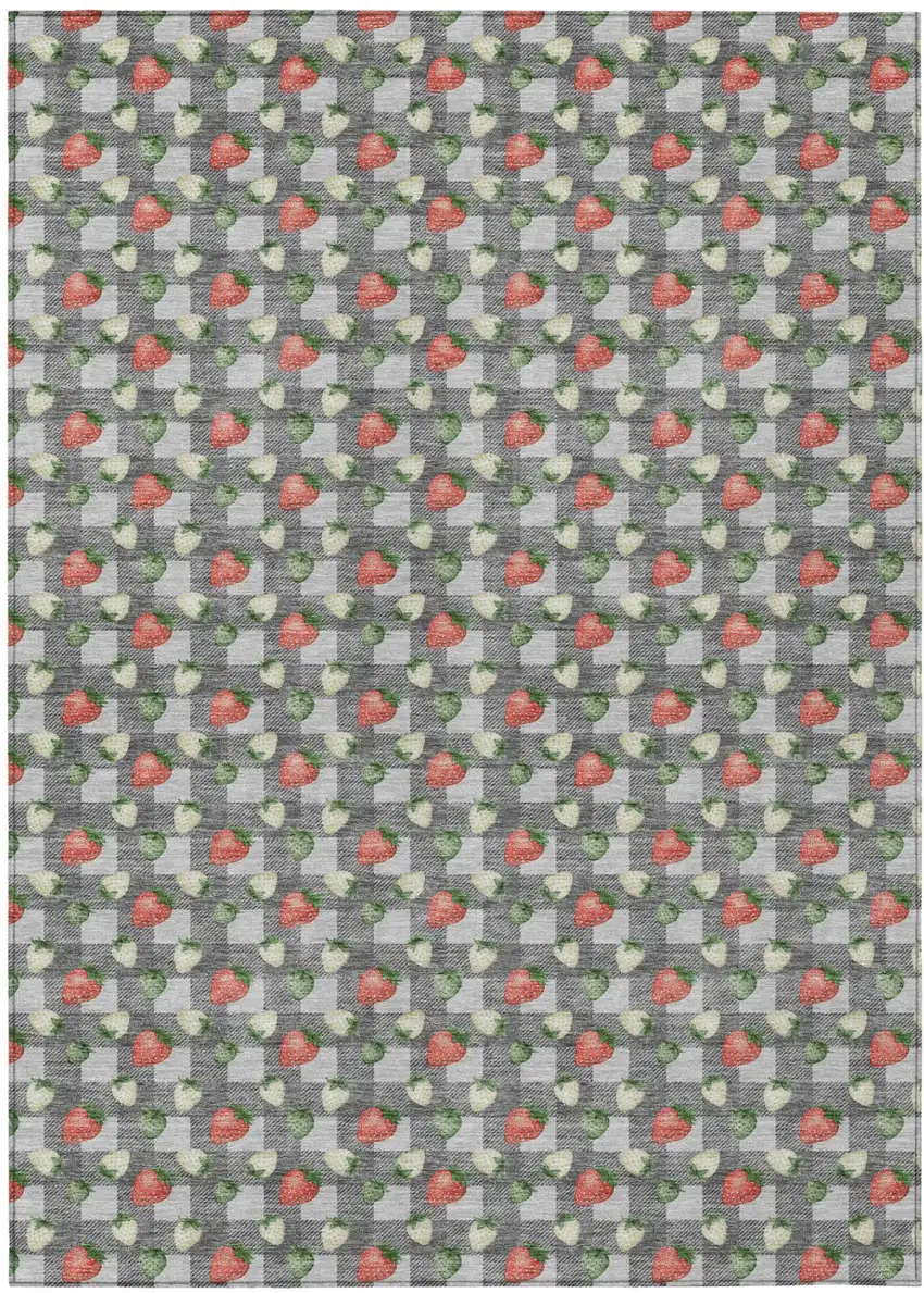 Silver And Gray Floral Washable Indoor Outdoor Area Rug Photo 2