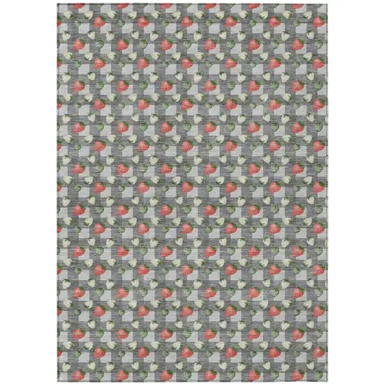 Silver And Gray Floral Washable Indoor Outdoor Area Rug Photo 2