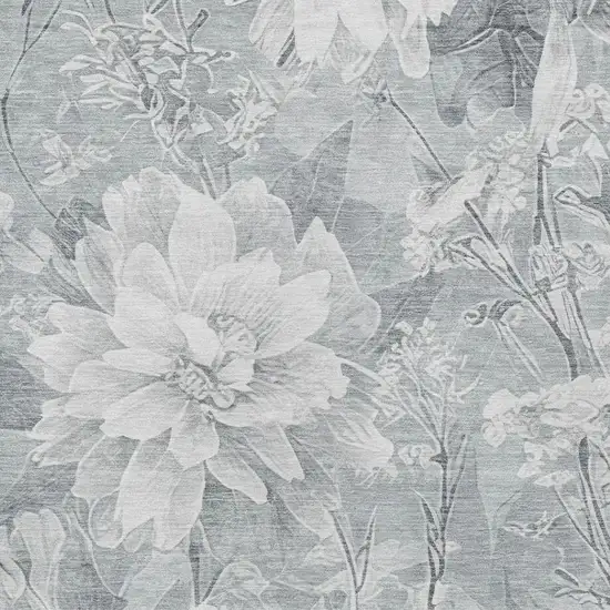 Silver And Gray Floral Washable Indoor Outdoor Area Rug Photo 6
