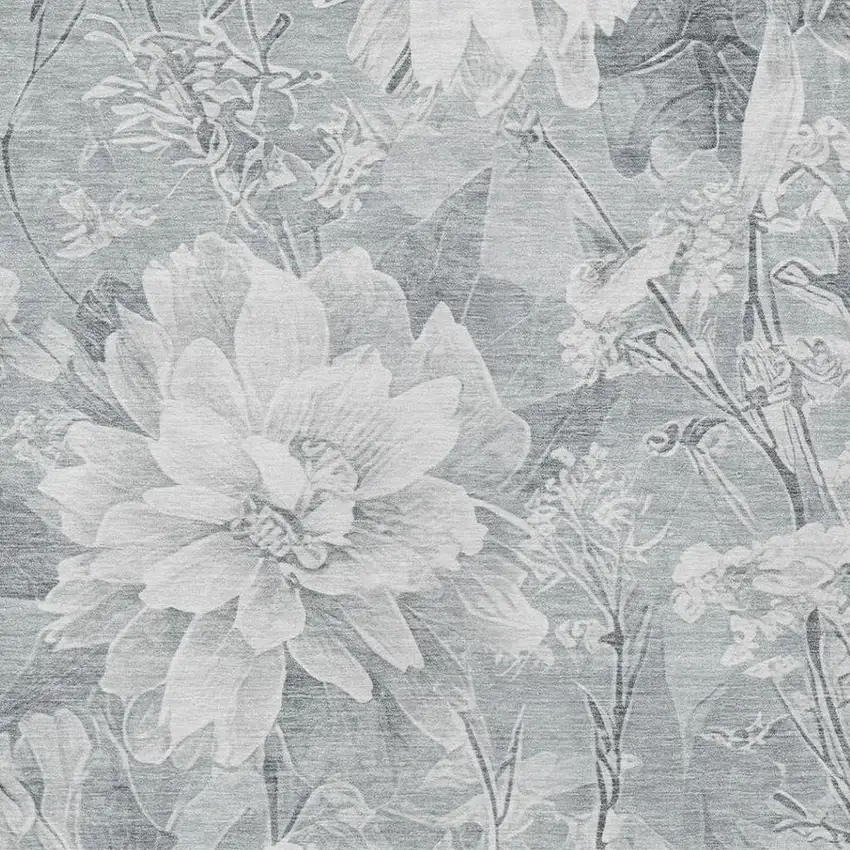 Silver And Gray Floral Washable Indoor Outdoor Area Rug Photo 6