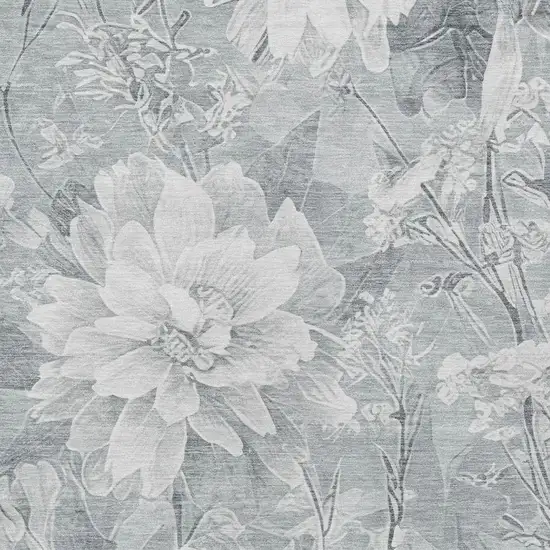 Silver And Gray Floral Washable Indoor Outdoor Area Rug Photo 5