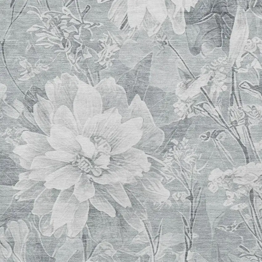 Silver And Gray Floral Washable Indoor Outdoor Area Rug Photo 5