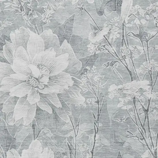 Silver And Gray Floral Washable Indoor Outdoor Area Rug Photo 2
