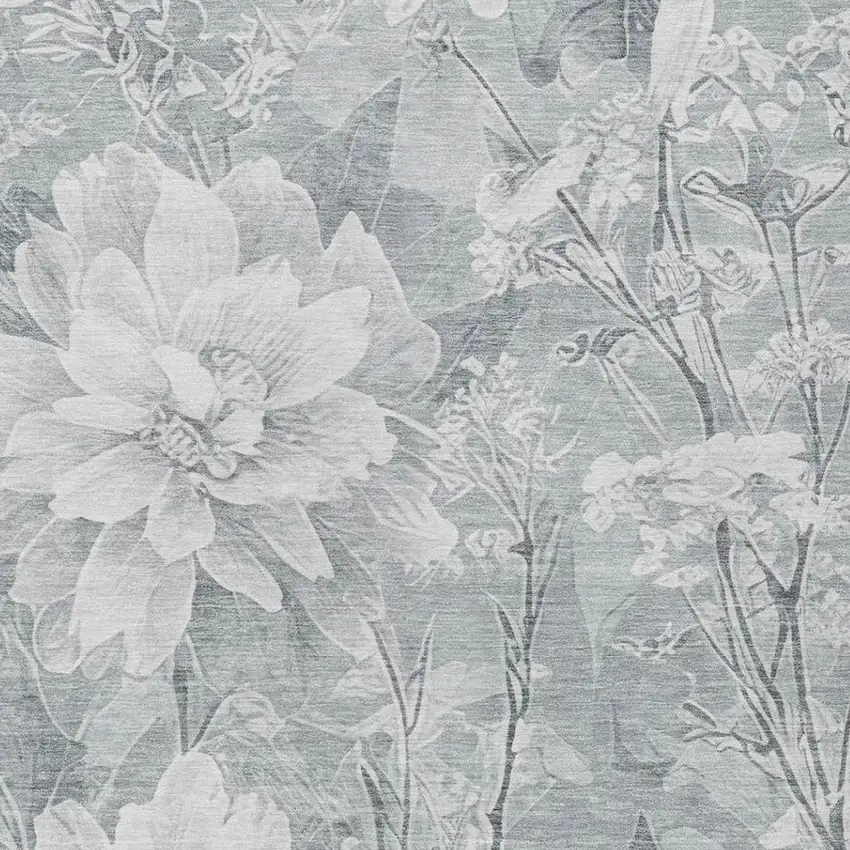 Silver And Gray Floral Washable Indoor Outdoor Area Rug Photo 2